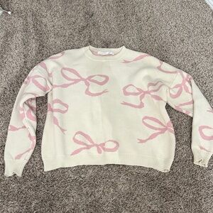 Altar'd State Cream Sweater with Pink Bow Design